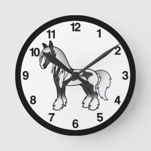 Relógio Redondo Cartoon Piebald Negra Cigarro Shire Horse