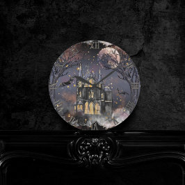 Relógio Redondo Casa Assombrada | Árvore lunar e morcegos