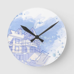 Relógio Redondo casa: desenhar da aguarela