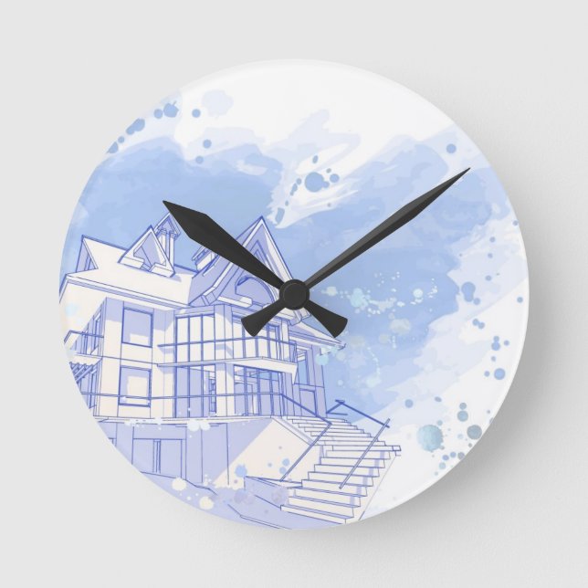 Relógio Redondo casa: desenhar de aquarela (Frente)