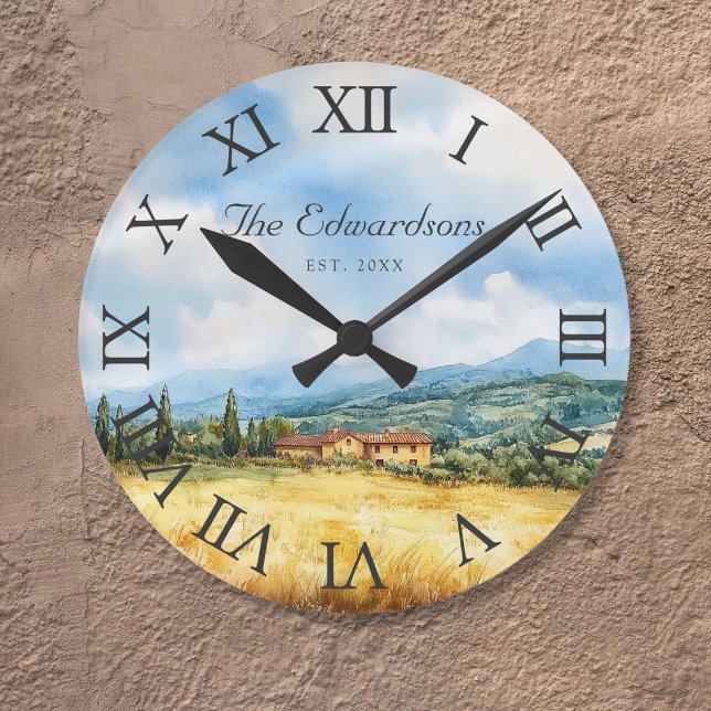 Relógio Redondo Casa Tradicional Toscana Mediterrânea (Tuscan Mediterranean Traditional Farmhouse Round Clock)