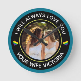 Relógio Redondo Casal de Casamento de Foto LGBTQ Lésbica