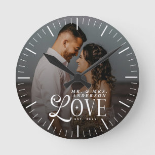 Relógio Redondo Casamento de Casais Foto Ano Nome Personalizado Am