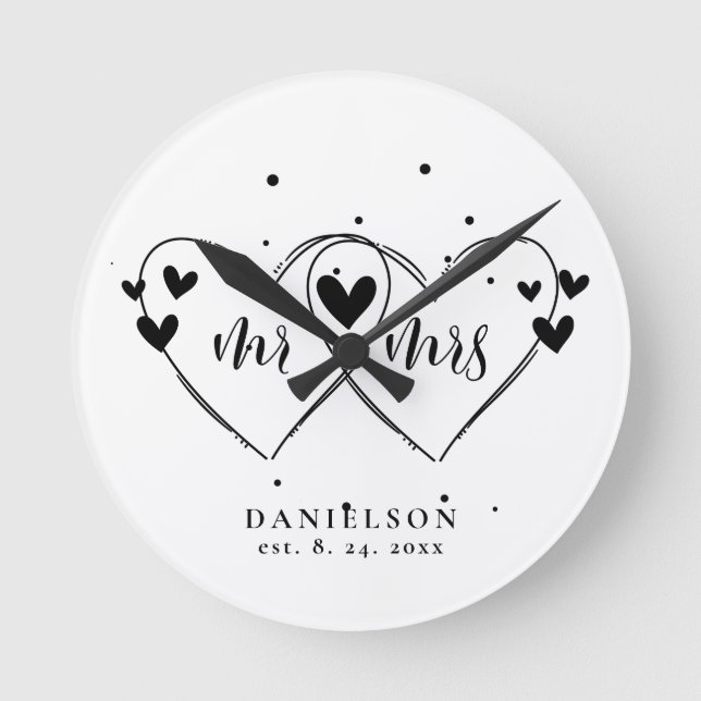 Relógio Redondo Casamento entre o Sr. e a Sra. Newly Weds (Frente)