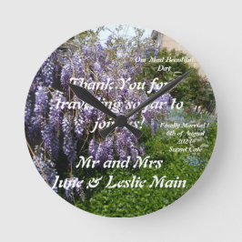Relógio Redondo Casamento Obrigado Gift Wisteria Round Clock.