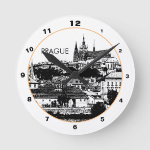 Relógio Redondo Castelo de Praga e Catedral, cidade histórica de