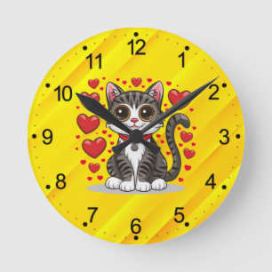 Relógio Redondo Cat com símbolos de amor Clipart-85245