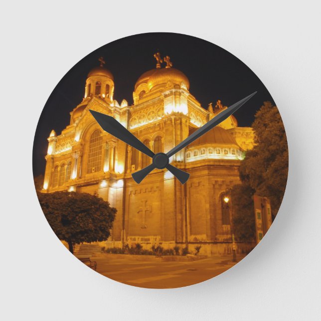 Relógio Redondo Catedral de Varna à Noite (Frente)