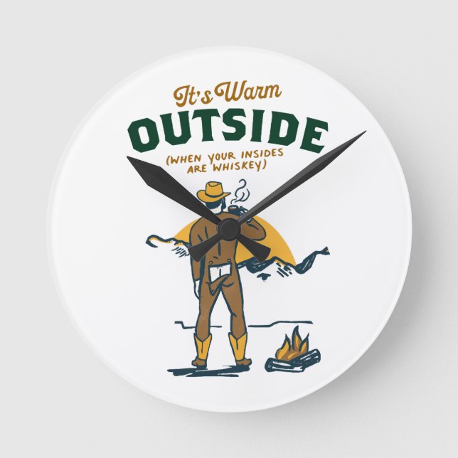 Relógio Redondo Caubói Engraçado Bebendo Uísque (Frente)