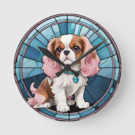 Relógio Redondo Cavalier Cute King Charles Pastel StainGlass