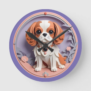 Relógio Redondo Cavalier King Charles Purple Pastel Cutando Papel