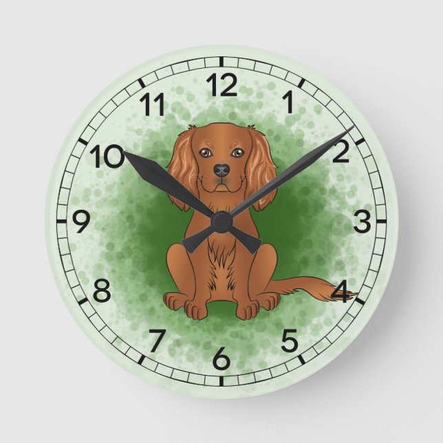 Relógio Redondo Cavalier King Charles Spaniel de rubi em verde (Frente)