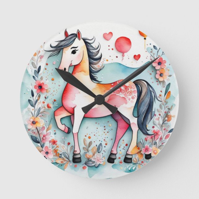 Relógio Redondo Cavalo floral (Frente)