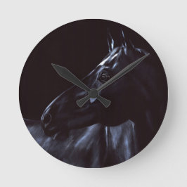 Relógio Redondo Cavalo preto elegante pintado à mão