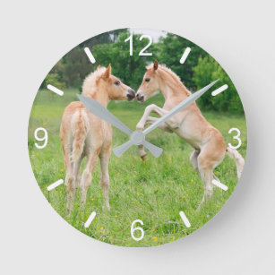 Relógio Redondo Cavalos de Haflinger Rótulos bonitos erguendo prat