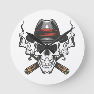 Relógio Redondo Caveira de gângster com chapéu fedora