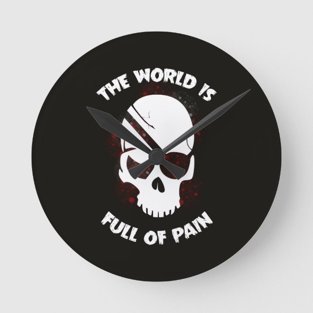 Relógio Redondo Caveira do Halloween Preto Escuro (Frente)