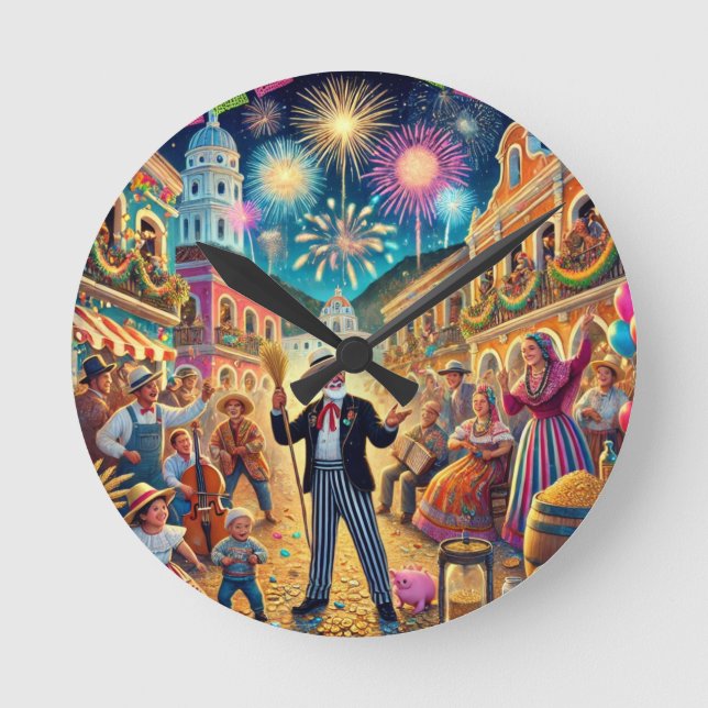 Relógio Redondo Celebração de Ano Novo El Año Viejo (Frente)