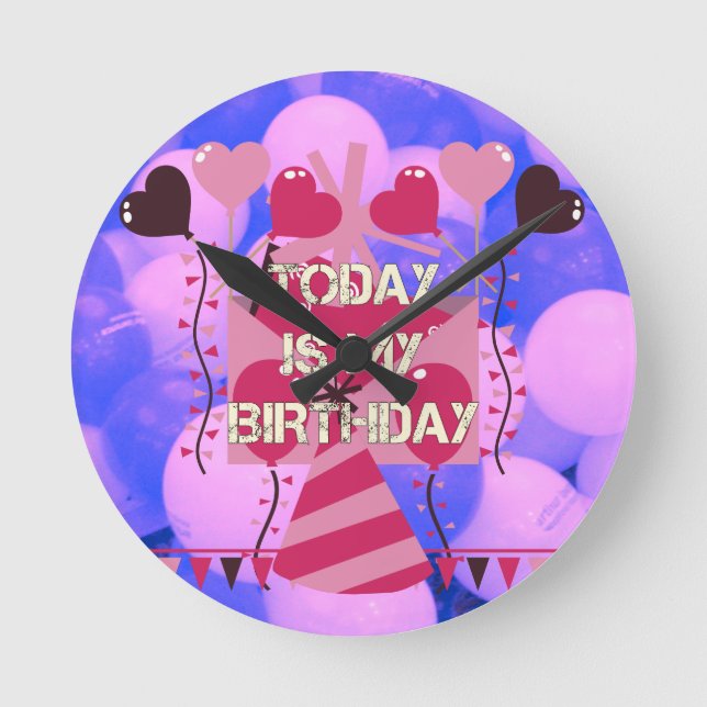 Relógio Redondo Celebrando Minhas Abençoações Felizes De Aniversár (Frente)