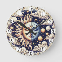 Celestial Vintage Meio Sol & Lua Azul Amarelo