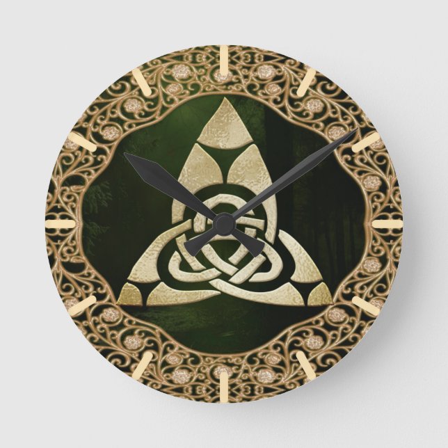Relógio Redondo Celtic Trinity Knot on Forest Shadows (Frente)