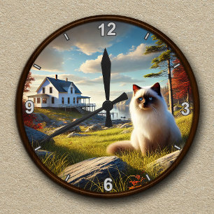 Relógio Redondo Cena de campo personalizável com gato Himalaio