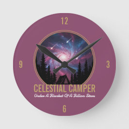 Relógio Redondo Cena Noturna da Galáxia do Acampamento Celestial
