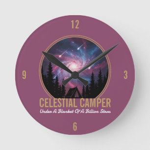 Relógio Redondo Cena Noturna da Galáxia do Acampamento Celestial