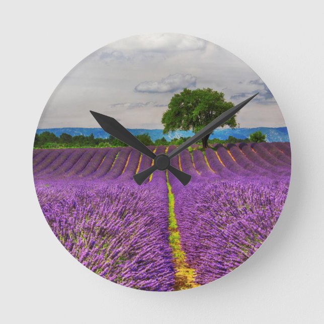 Relógio Redondo Cenário de Campo de Lavanda, França (Frente)