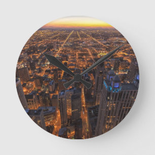 Relógio Redondo Centro de Chicago no por do sol