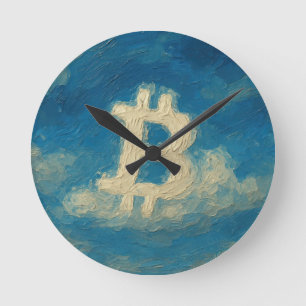 Relógio Redondo Céu Azul Bitcoin (Óleo, Estilo: 3)