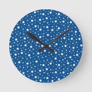 Relógio Redondo Céu Estrelado Azul Estrelas Brancas Noite de Luz E