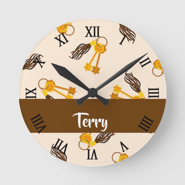 Relógio Redondo Chaves Douradas da casa a rosa (Frente)