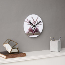 Relógio Redondo Cherry Blossom Book Art Wall Clock - 10" Round