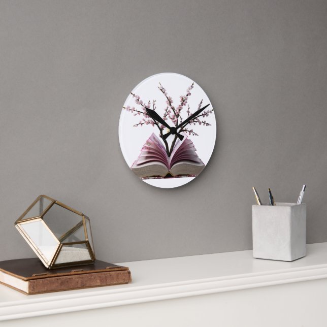 Relógio Redondo Cherry Blossom Book Art Wall Clock - 10" Round (Escritório)