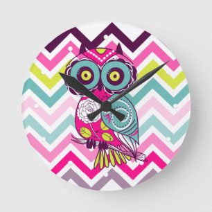 Relógio Redondo Chevron Retro Groovy Owl