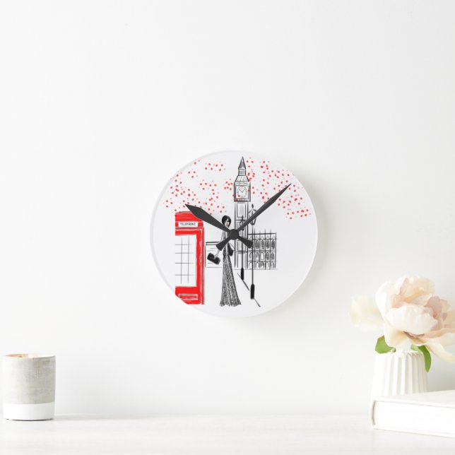 Relógio Redondo Chic London Glamor Art Wall Clock (Lar)