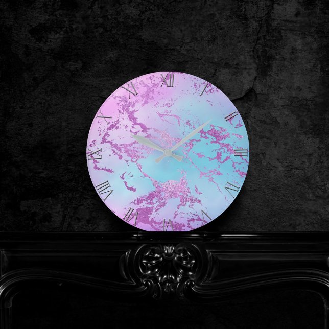 Relógio Redondo Chic Marble | Glitzy Glam Violet Purple Blue Ombro (Criador carregado)