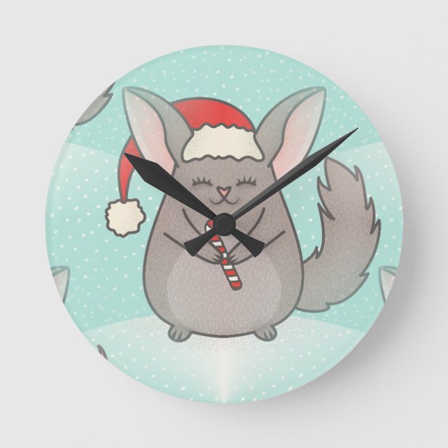 Relógio Redondo chinchillas de natal (Frente)