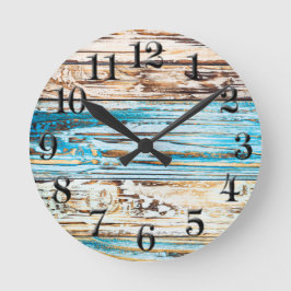 Relógio Redondo Chique Beach Weathered Conselhos Ocean Clock