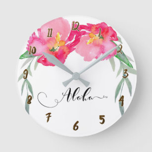 Relógio Redondo Chique floral tropical cor-de-rosa das flores