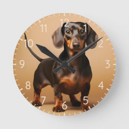Relógio Redondo Chocolate e Tan Dachshund Wall Clock