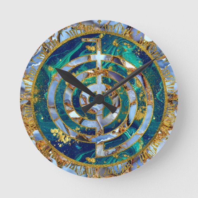 Relógio Redondo Choku Rei Symbol in Mandala on Marble and Gold (Frente)