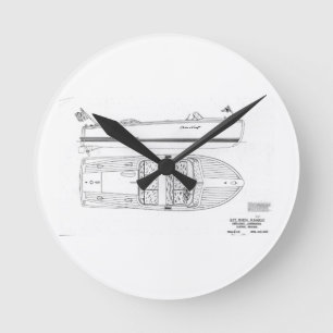 Relógio Redondo Chris Artesanato Riviera Runabout Boat Wall Clock
