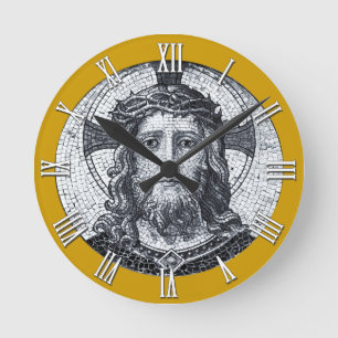 Relógio Redondo Christian Clock, Jesus Cristo Vintage Mosaico