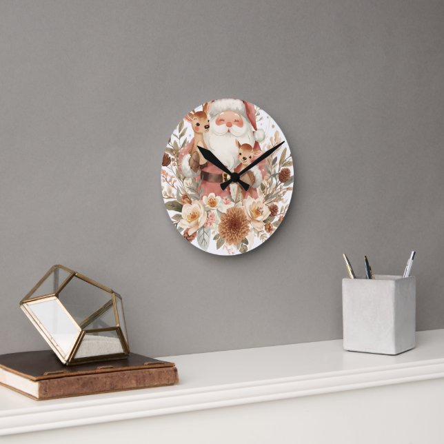 Relógio Redondo Christmas Santa Wall Clock | Winter Holiday Home  (Escritório)