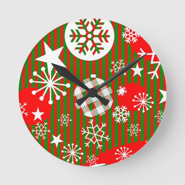 Relógio Redondo Christmas Wall Clock Joy to the World Red & Green (Frente)