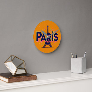 Relógio Redondo Cidade das Luzes: Arte Tipográfica Bold Paris