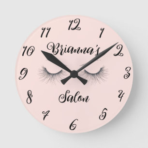 Relógio Redondo Cílios Finos Rosa Chic Salão Personalizado