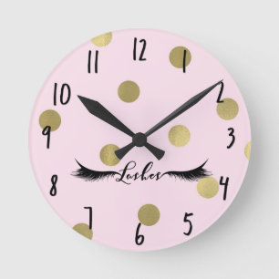 Relógio Redondo Cílios Modern Glam Blush Pink & Pontos Dourados Sa